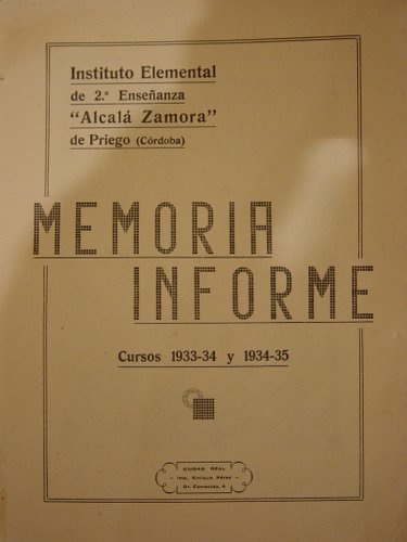 06.09.02. Portada de la Memoria delos dos primeros cursos.