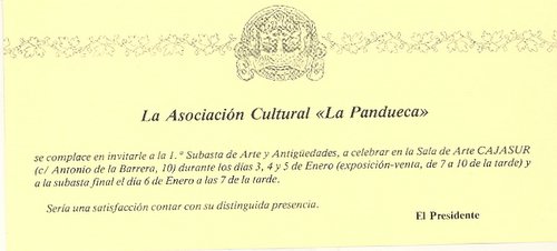 22.03.027. Invitación para la subasta de Arte y Antigüedades.