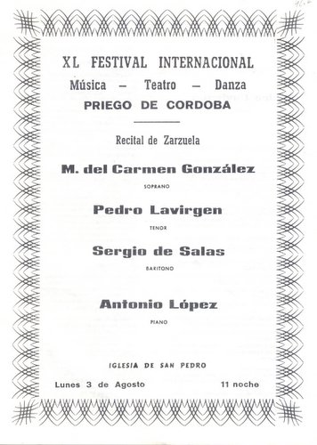 09.05.42. Recital de zarzuela. M. del C. González, P. Lavirgen. Sergio de Salas y A. López. 1987.