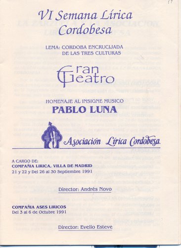 09.05.62. VI Semana lírica Cordobesa. 1991.