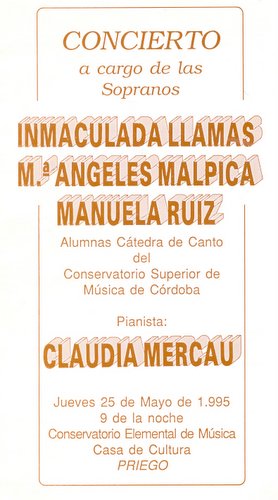 09.05.80. Conicerto de sopranos. Inmaculada Llamas, María Ángeles Malpica y Manuel Ruiz. 1995.
