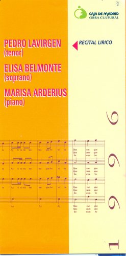 09.05.84. Recital lírico. P. Lavirgen (tenor), Elisa Belmonte (soprano), Marisa Arderius (piano). 1996.